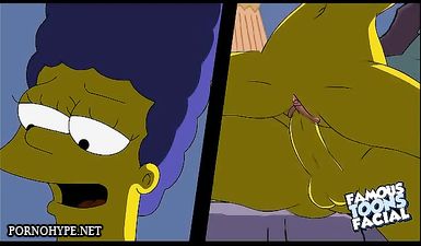 Титькастая потаскуха Мардж дает похотливому Гомеру кончать на лицо и в бритую пизду