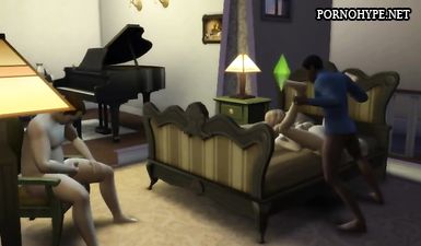 Куколд смотрит на измену жены с негром в стиле игры Sims