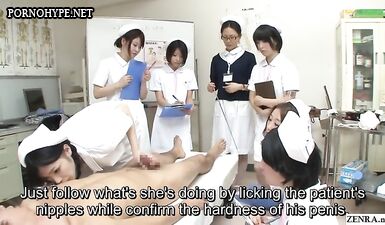 Японские медсестрички надрачивают и сосут член больного парня по очереди