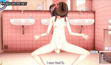 Худенькая анимешка Рене трахается с любовником в туалете